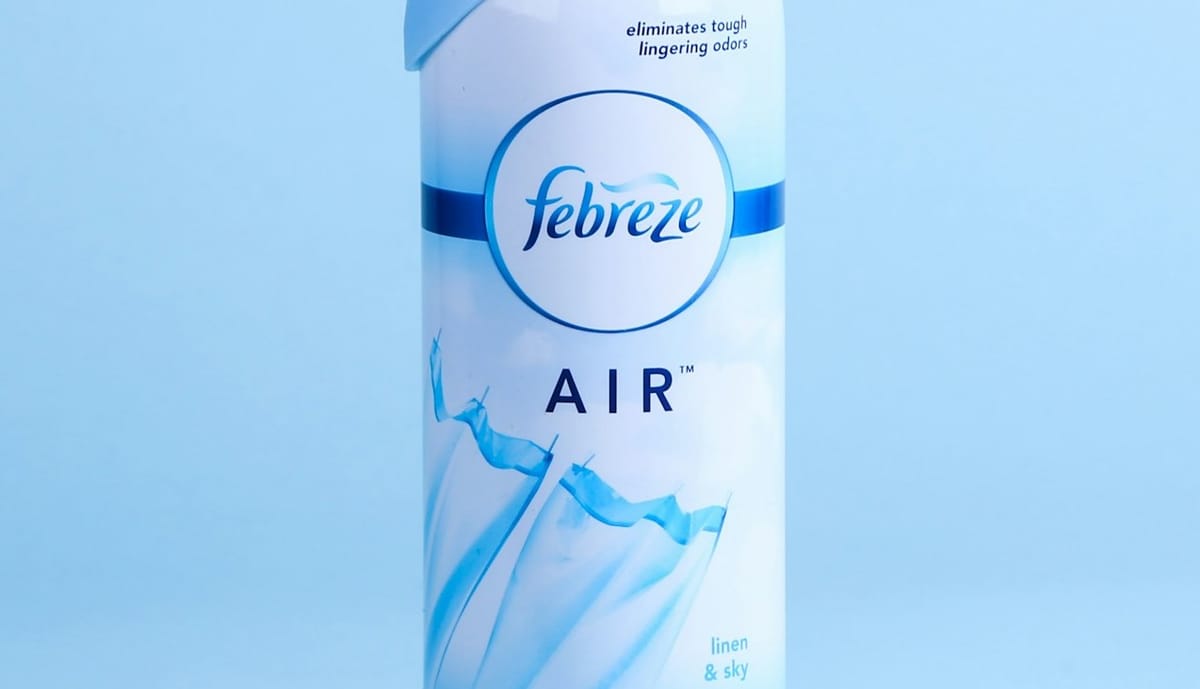 Febreze Air spray can, a Procter & Gamble household product, illustrating consumer staples demand and brand performance amid recent earnings and consumer spending trends.