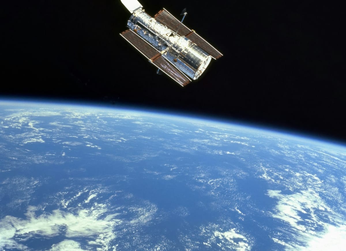 Low Earth orbit satellites circling Earth, representing space-based cellular broadband and defense communications.