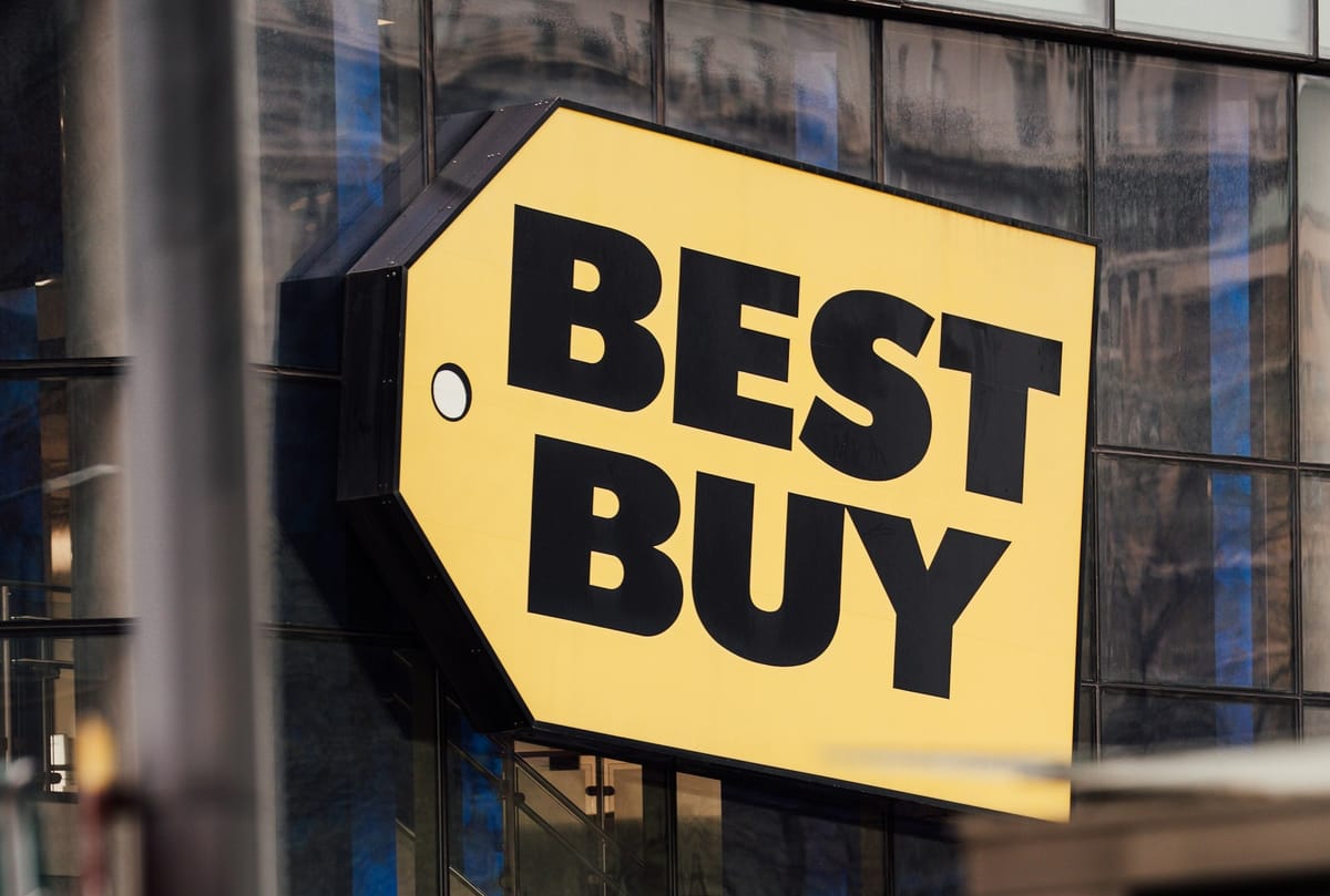 Exterior of a Best Buy store as the retailer reports mixed fourth-quarter earnings and issues cautious fiscal-year guidance.