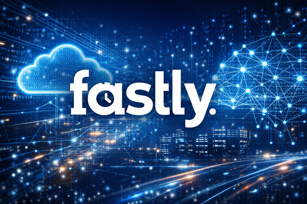 Ai Generated Image | Fastly logo displayed over a digital network background, representing cloud infrastructure and AI-driven web traffic growth.