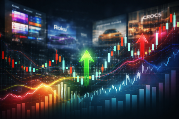 Abstract financial market chart showing mixed stock movements across sectors with emphasis on margin-driven divergence.
