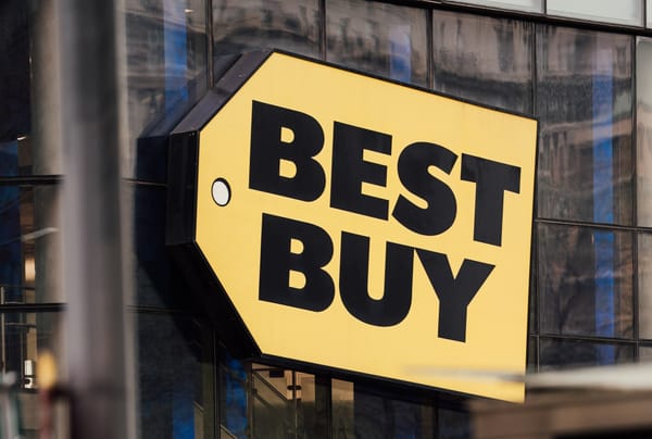 Exterior of a Best Buy store as the retailer reports mixed fourth-quarter earnings and issues cautious fiscal-year guidance.
